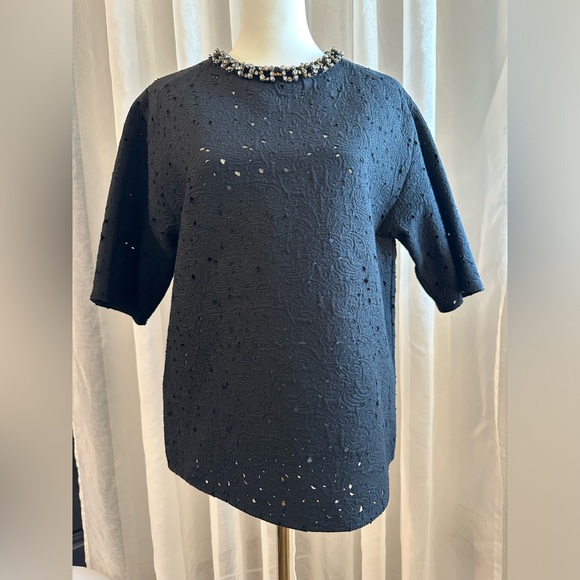 3.1 Phillip Lim top black with jeweled collar and floral pattern 6 - Picture 2 of 12